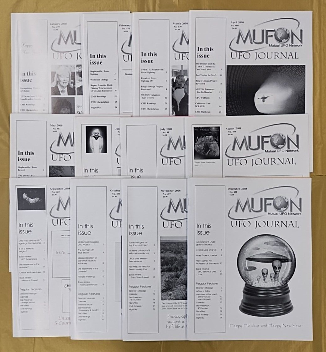 MUFON UFO JOURNAL — COMPLETE 2008 — 12 issues — #477-488