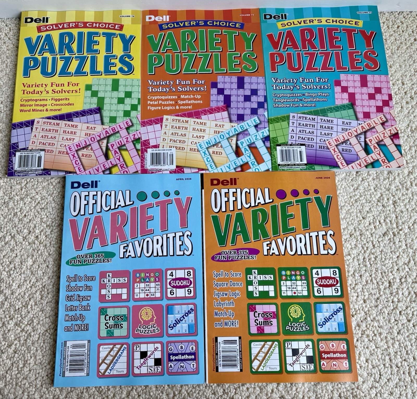 Lot of 5 New Penny Press Variety Puzzle Books – Dell Official & Solver’s Choice